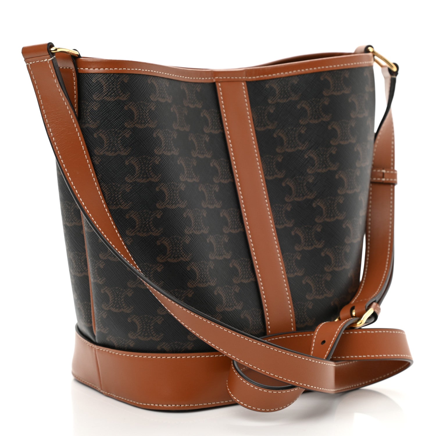 Celine Triomphe Canvas Calfskin Small Bucket Bag Tan 3 of 8