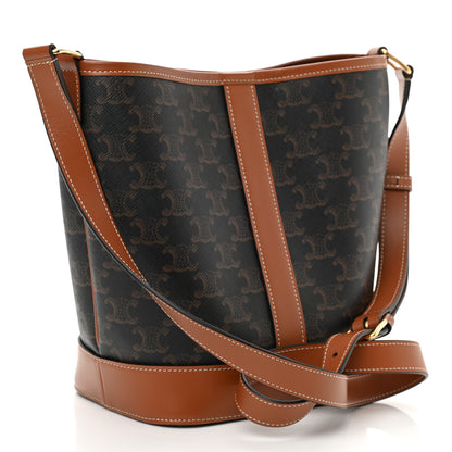Celine Triomphe Canvas Calfskin Small Bucket Bag Tan 3 of 8