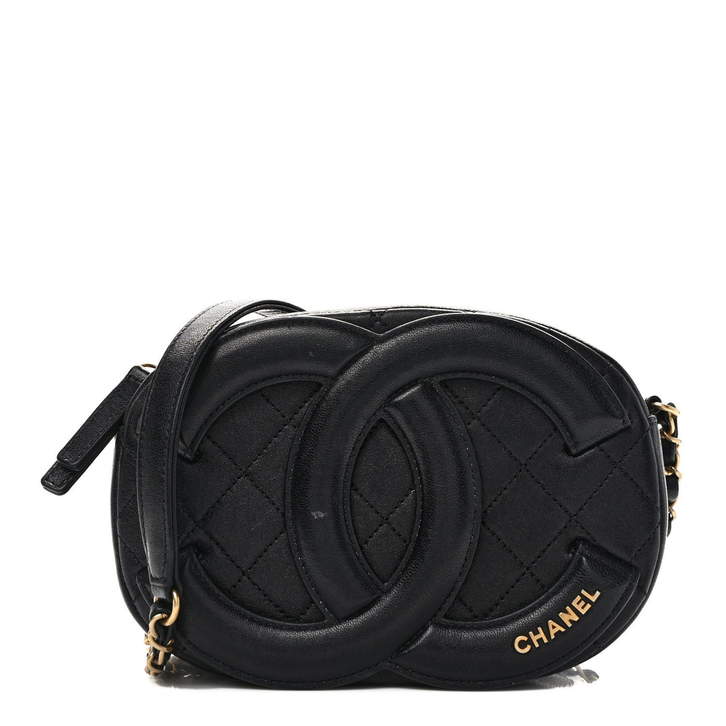 Lambskin Quilted Coco Midnight Camera Case Black