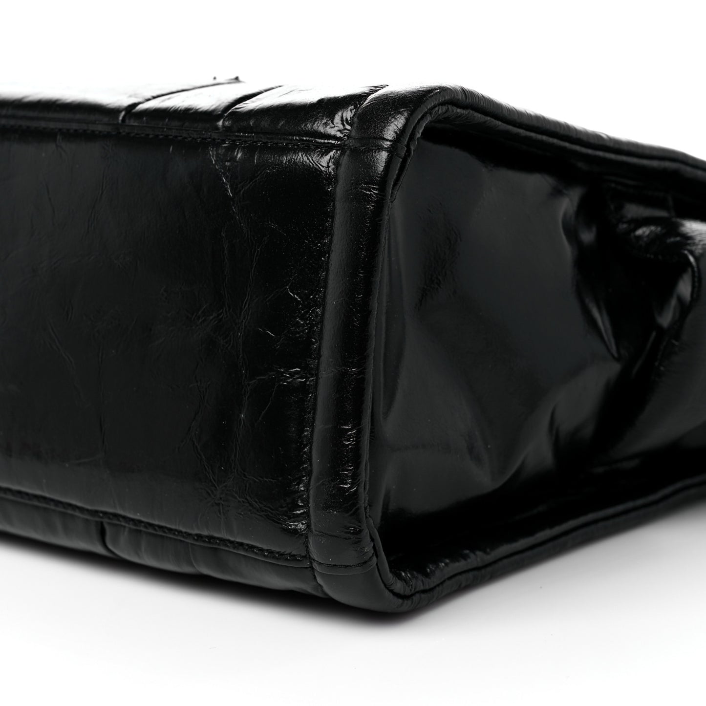 Shiny Crinkled Calfskin Small The Tote Bag Black