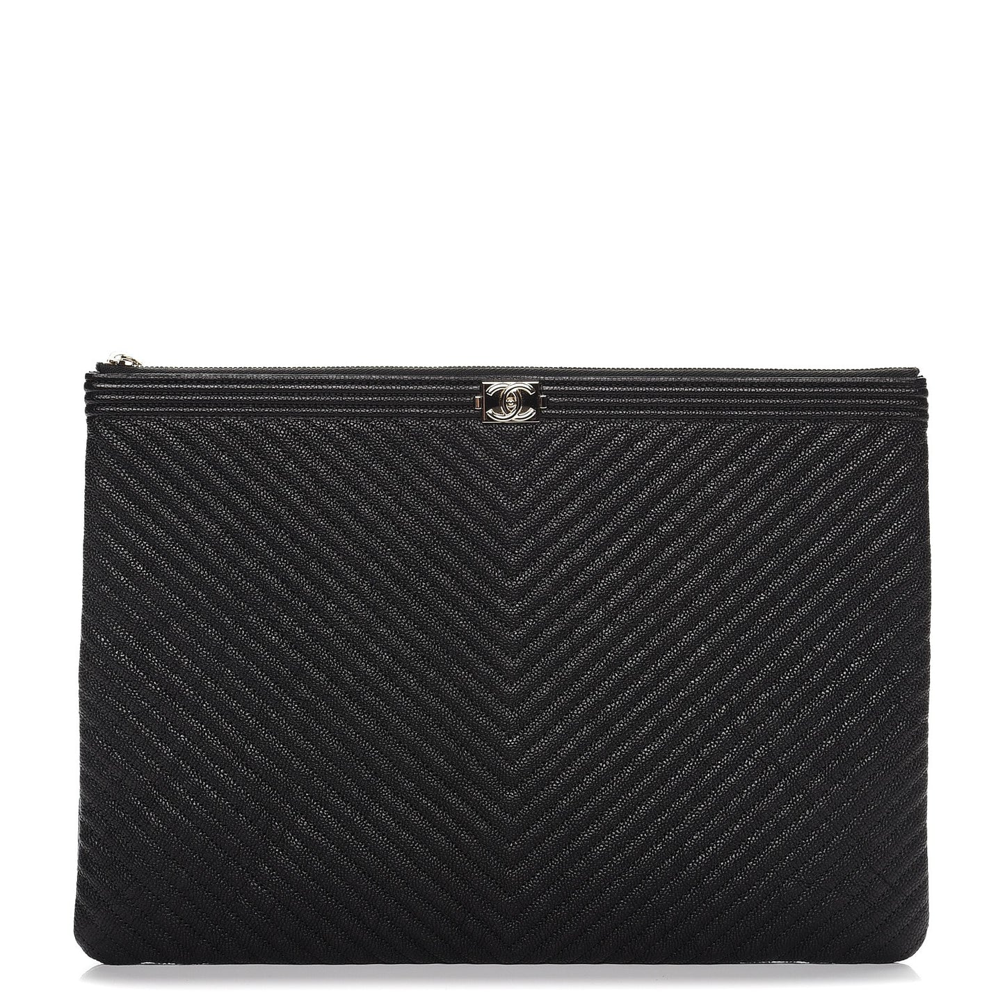Caviar Chevron Large Boy Cosmetic Case Black