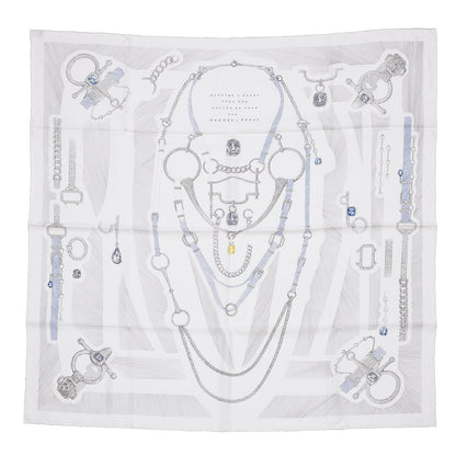 Hermes Silk Etude Pour Une Parure De Gala Scarf 90 White Gris Vert 1 of 6