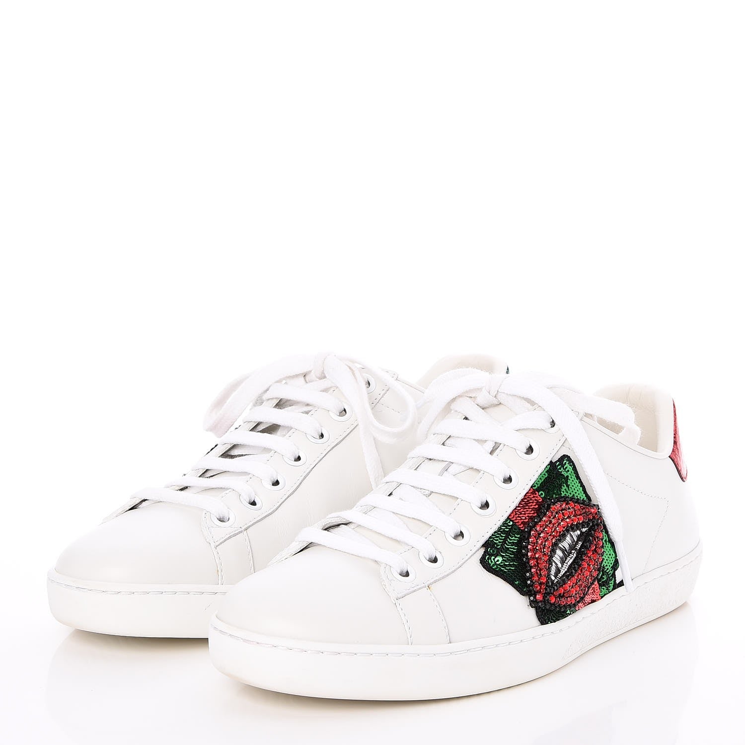 Gucci Calfskin Web Crystal Mouth Ace Sneakers 35.5 White 3 of 10