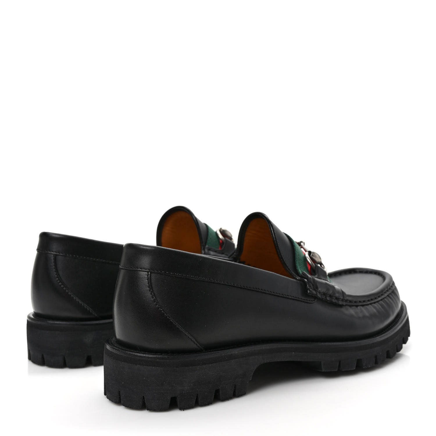 Gucci Cirano Lux Web Mens Horsebit Lug Sole Loafers 7.5 Black 4 of 8