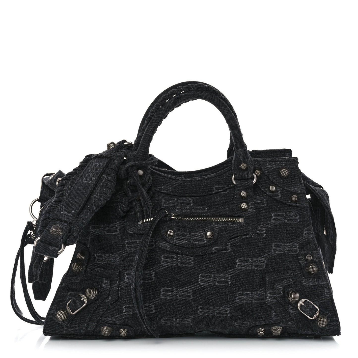 Washed Denim BB Monogram Neo Cagole City Handbag Black