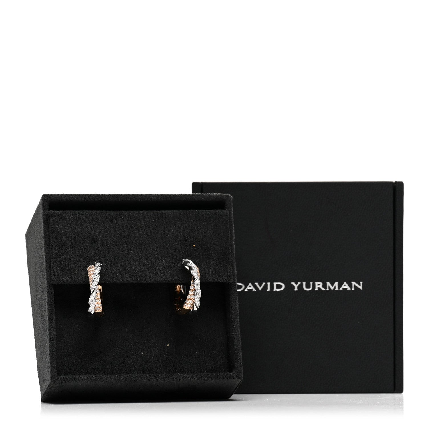 David Yurman 18K White Rose Gold Diamond Paveflex Hoop Earrings 5 of 5