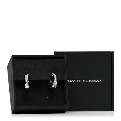 David Yurman 18K White Rose Gold Diamond Paveflex Hoop Earrings 5 of 5