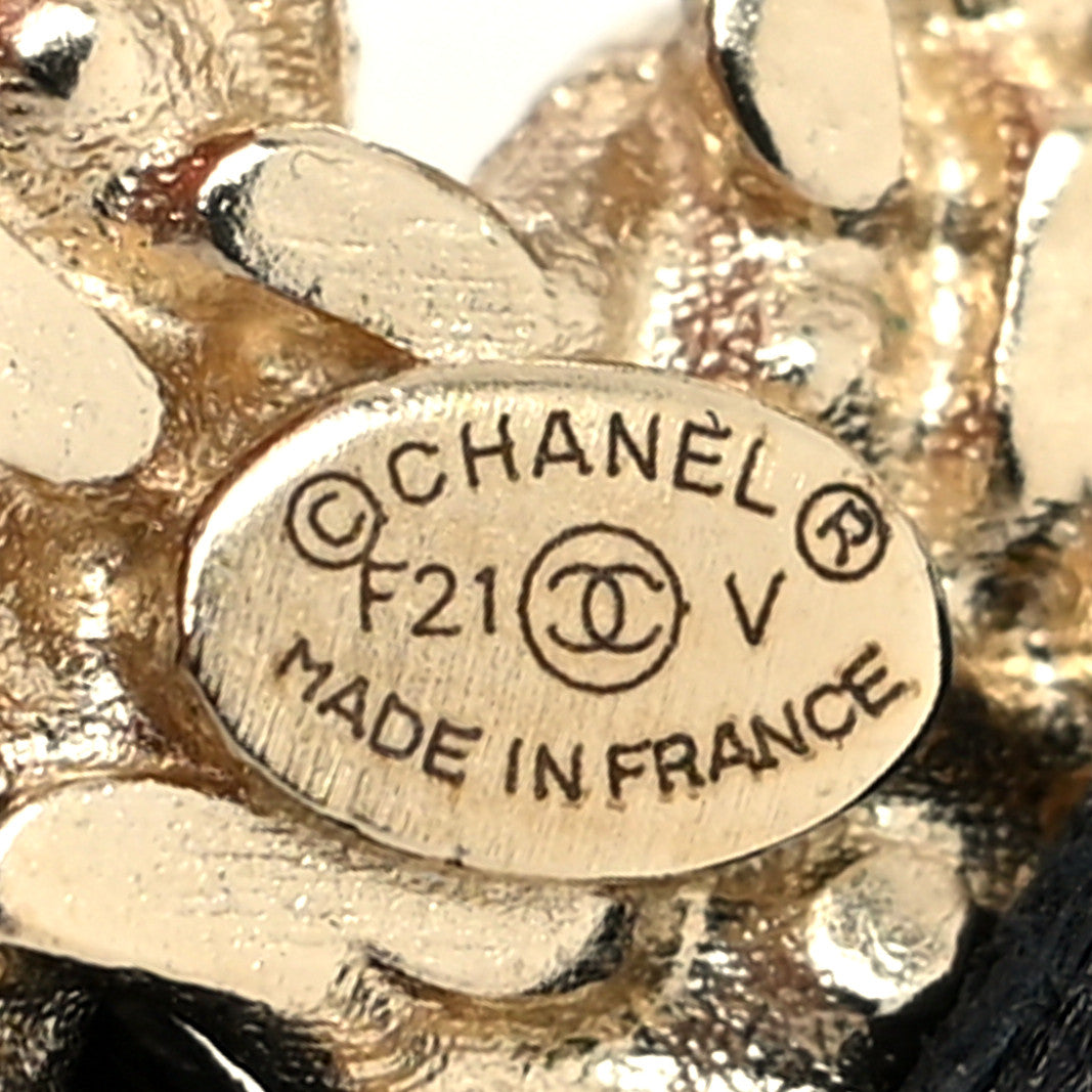 Chanel Lambskin Crystal Vintage Allure CC Chain Brooch Black Gold 4 of 4