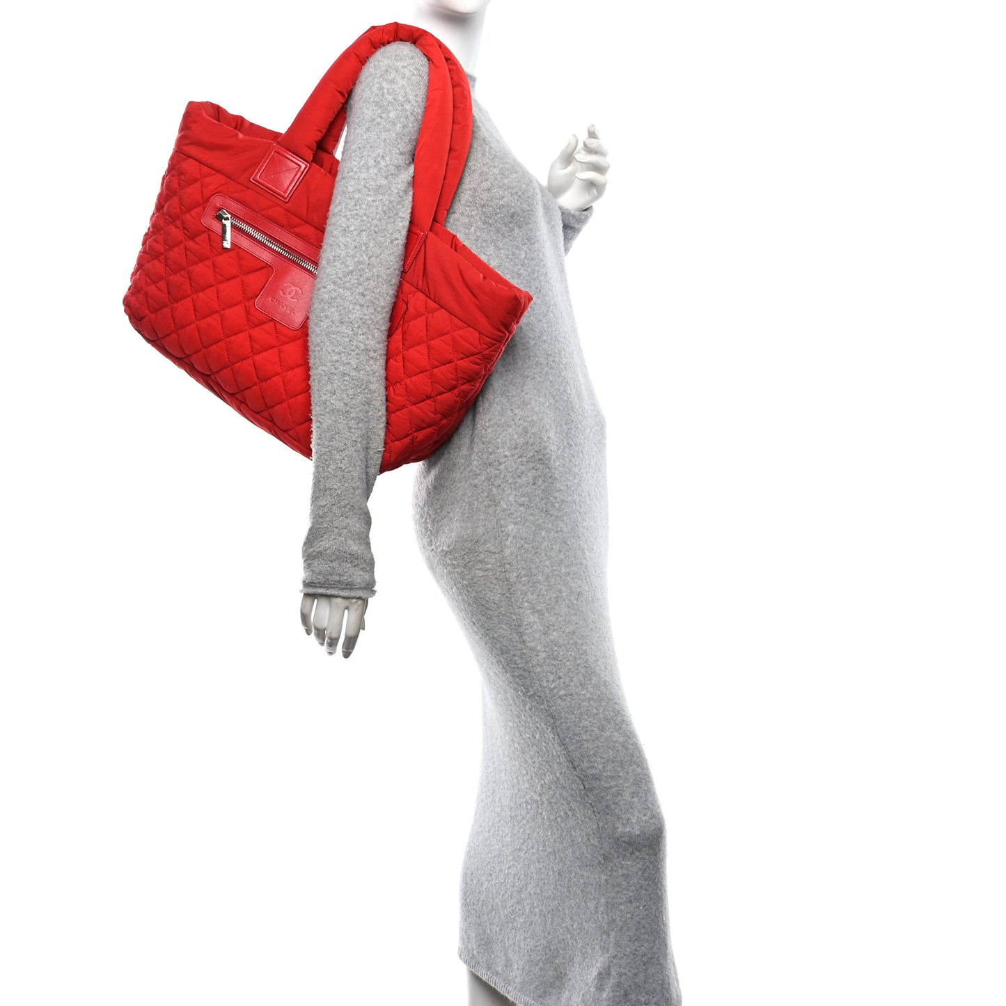 Nylon Quilted Large Coco Cocoon Tote Red