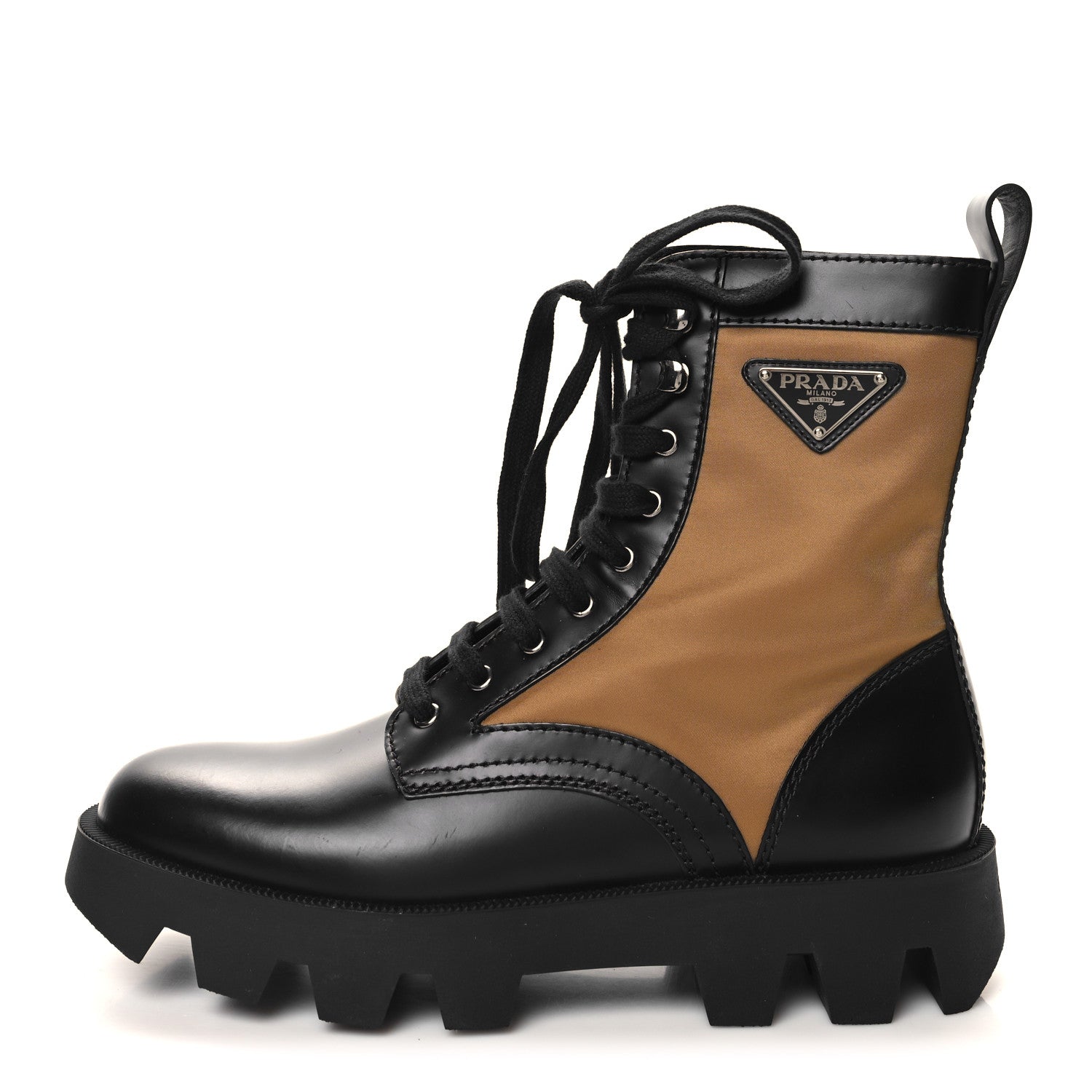 Prada Spazzolato Rois Re-Nylon Metal Triangle Logo Mens Combat Boots 9 Black Giunco 1 of 9