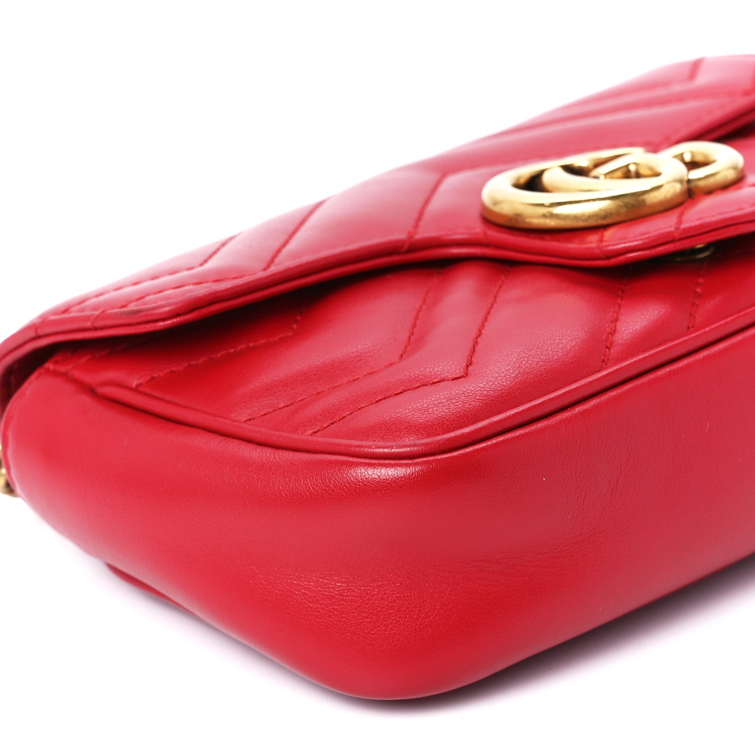 Gucci Calfskin Matelasse Super Mini GG Marmont Shoulder Bag Hibiscus Red 11 of 14