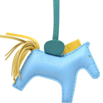 Hermes Milo Lambskin Grigri Rodeo Horse Bag Charm PM Bleu Celeste Lime Malachite 3 of 4
