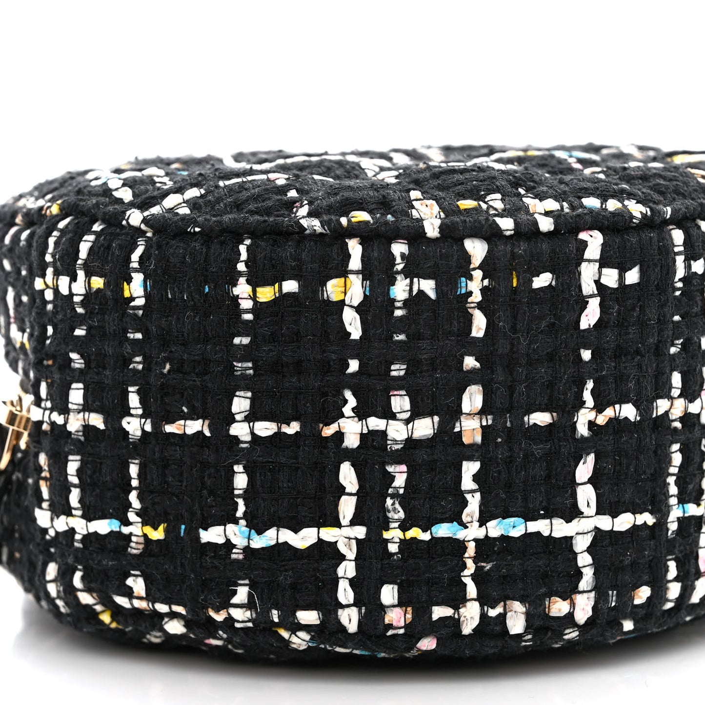 Tweed Round Clutch With Chain Black White Multicolor