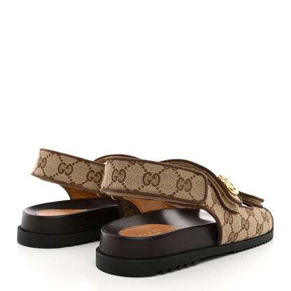 Gucci GG Monogram Lavaredo Eco Fabric Womens Slide Sandals With Straps 37 Beige Ebony Light Brown 5 of 12