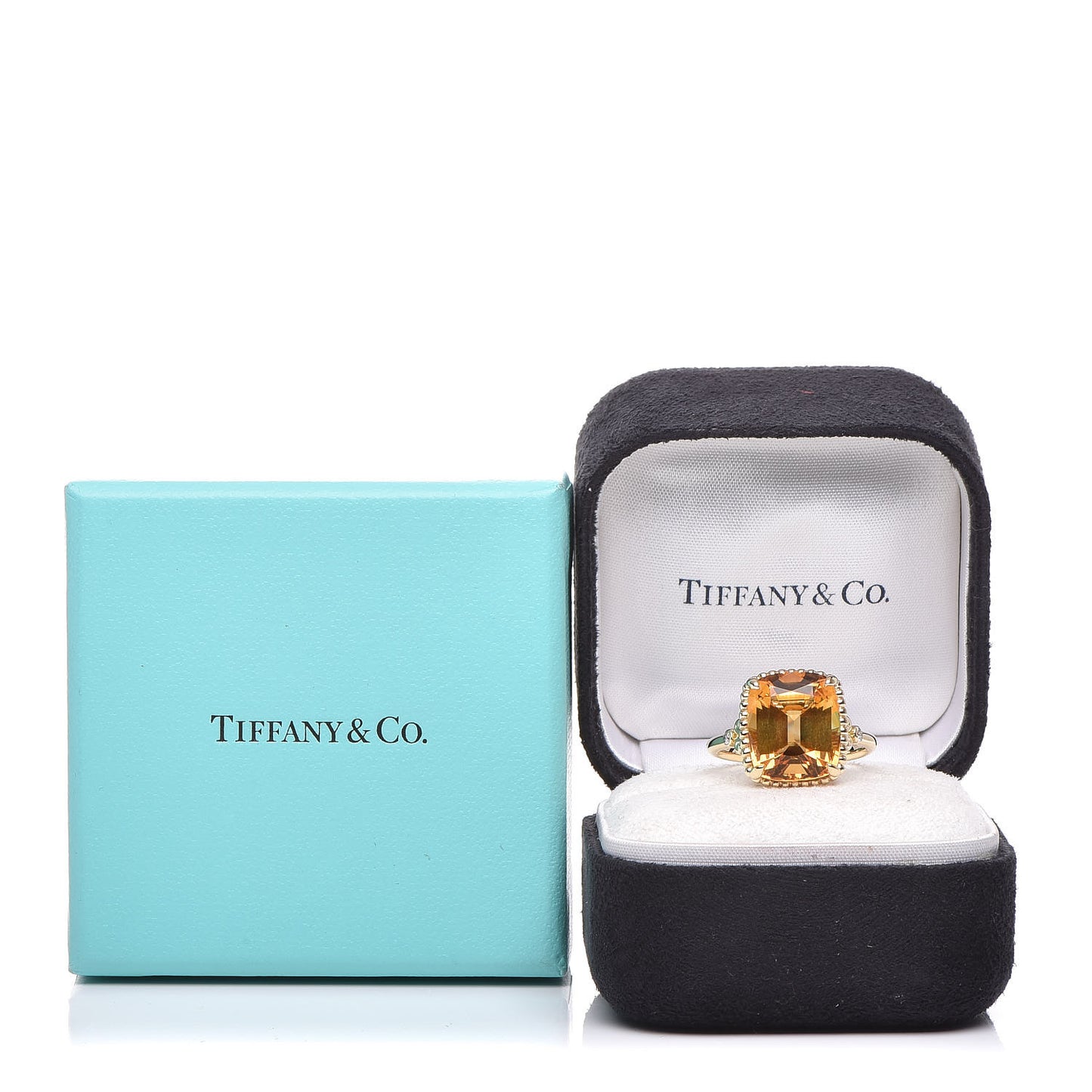 18K Yellow Gold Diamond Citrine Sparklers Cocktail Ring 54 7