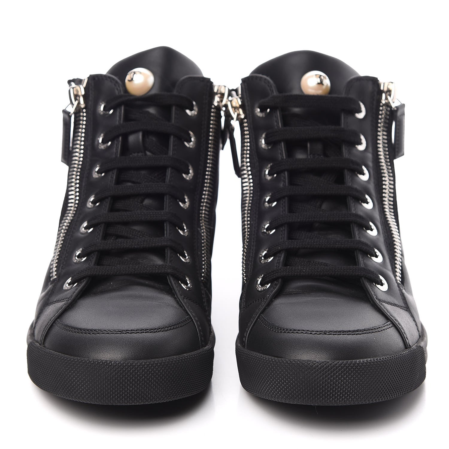 Chanel Calfskin Pearl High Top CC Sneakers 36.5 Black 2 of 10