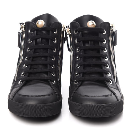 Chanel Calfskin Pearl High Top CC Sneakers 36.5 Black 2 of 10