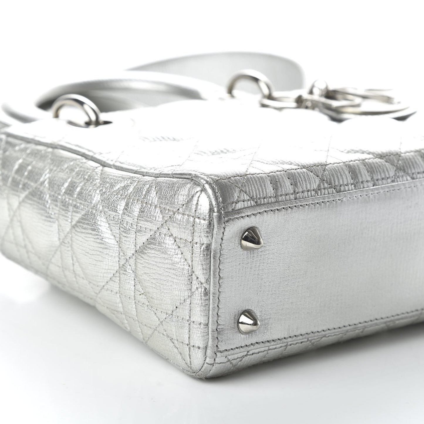 Metallic Grained Calfskin Cannage Small Lucky Badges My Lady Dior Silver