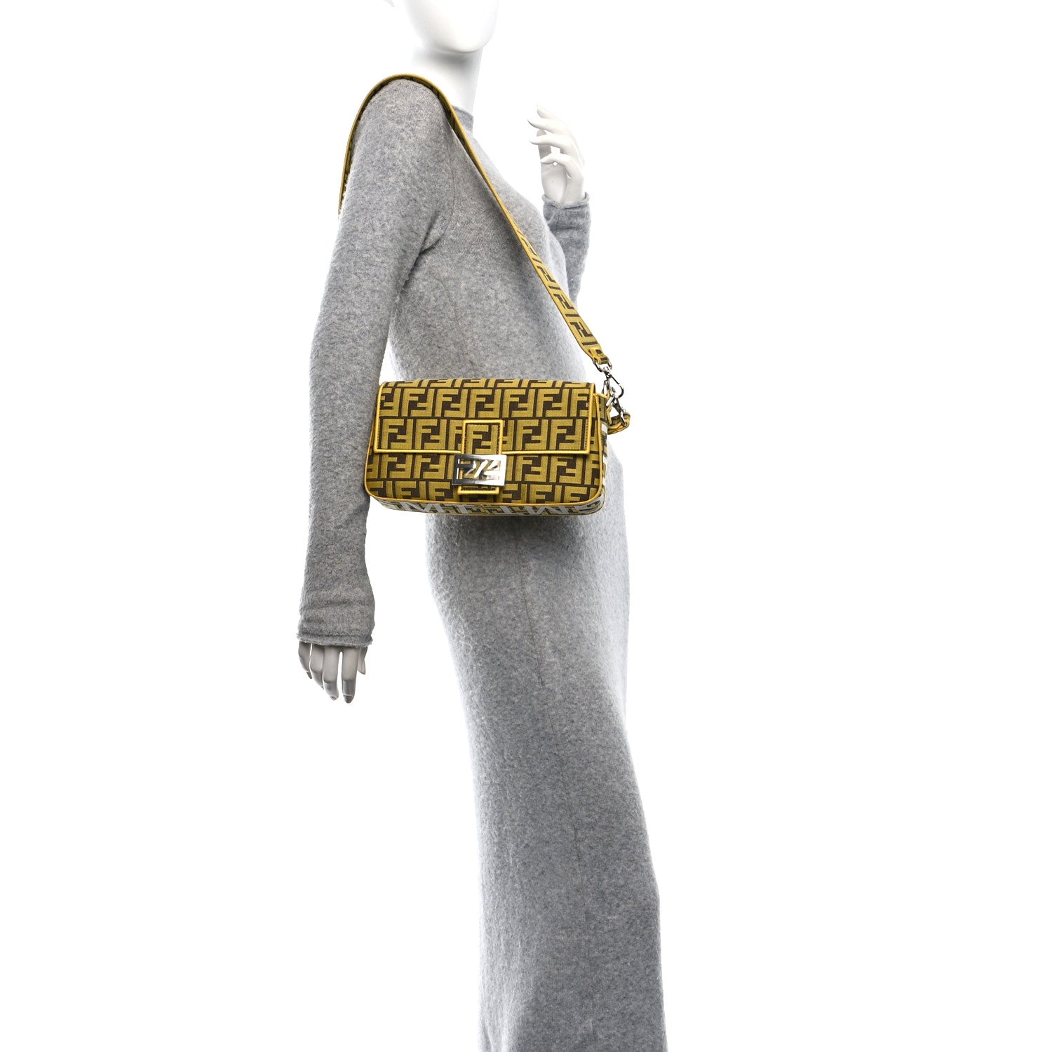 Fendi x FRGMT Woven Fabric Jacquard FF Embroidered Baguette Mimosa 2 of 10