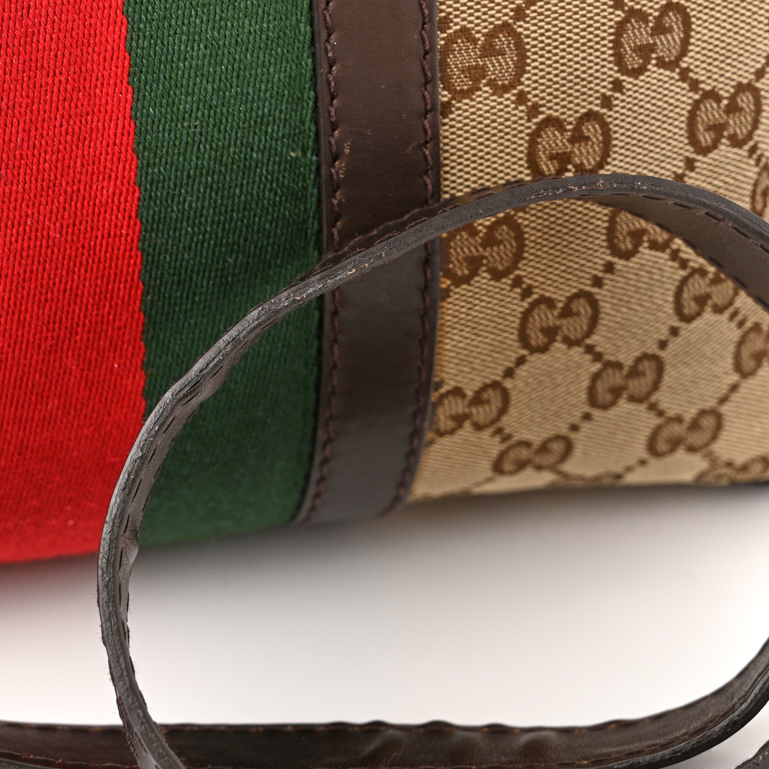 Gucci Monogram Selleria Calfskin Vintage Web Medium Boston Beige Ebony Cocoa 13 of 21