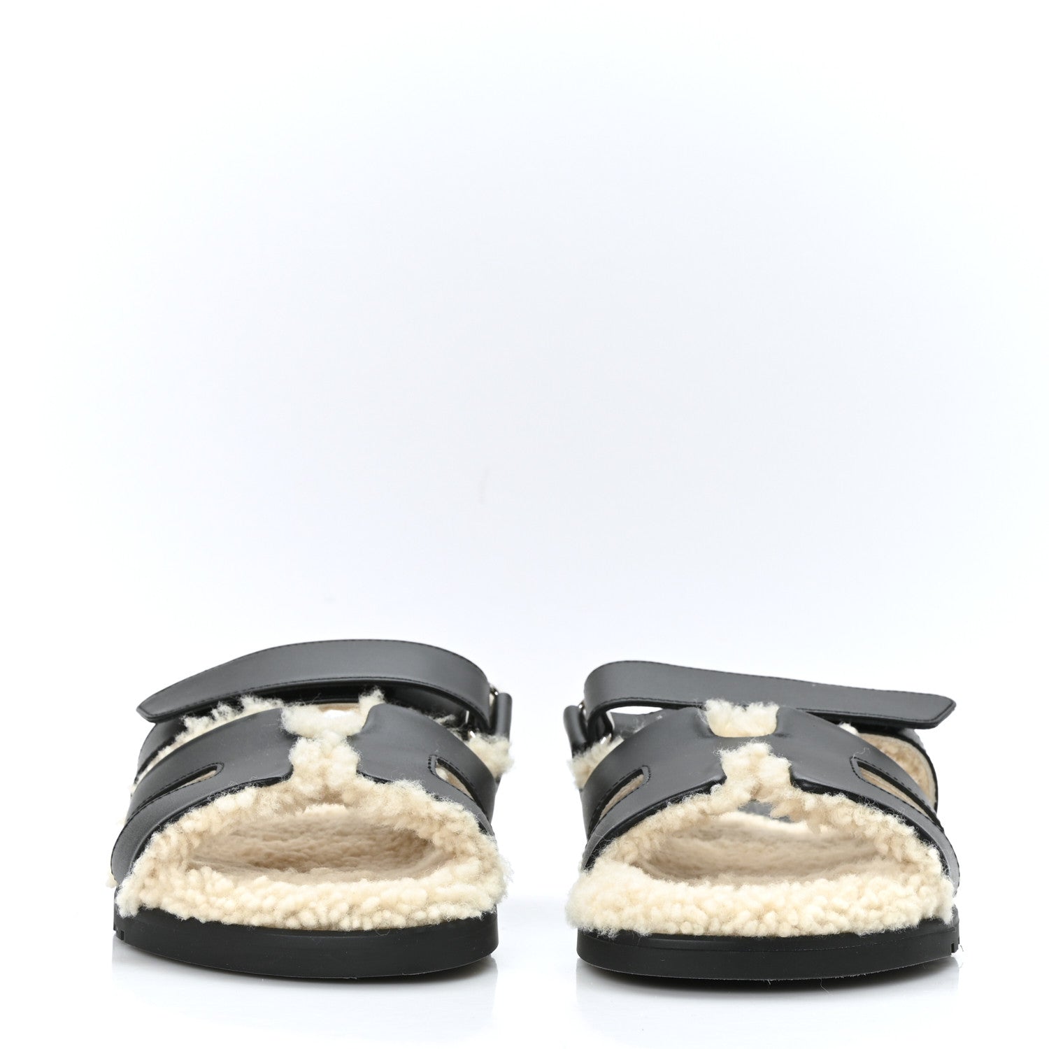 Hermes Veau Indios Woolskin Womens Chypre Sandals 36 Black Ecru 2 of 8