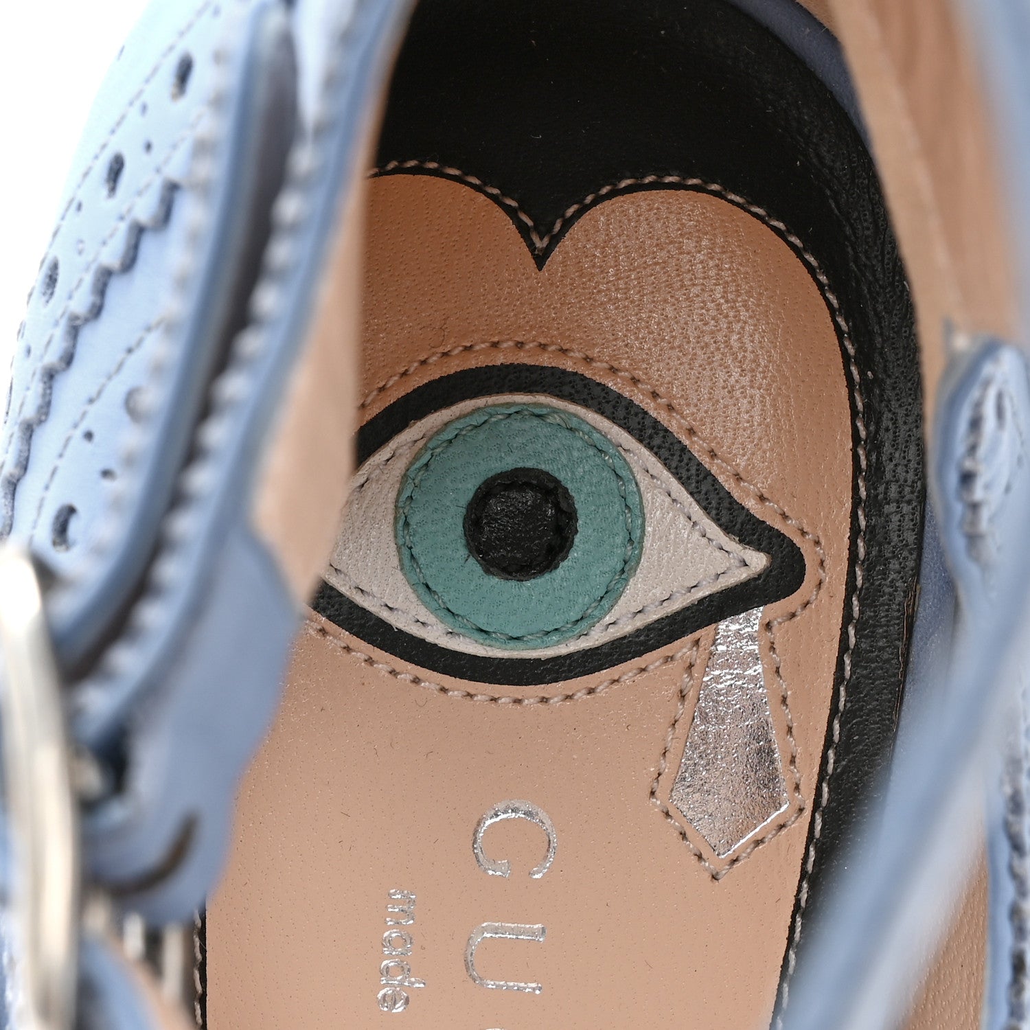 Gucci Calfskin Queercore Mid Calf Loafer Pumps 37 Sky Blue 8 of 13