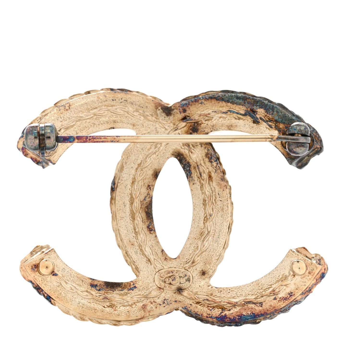 Crystal CC Chain Brooch Blue Black Gold