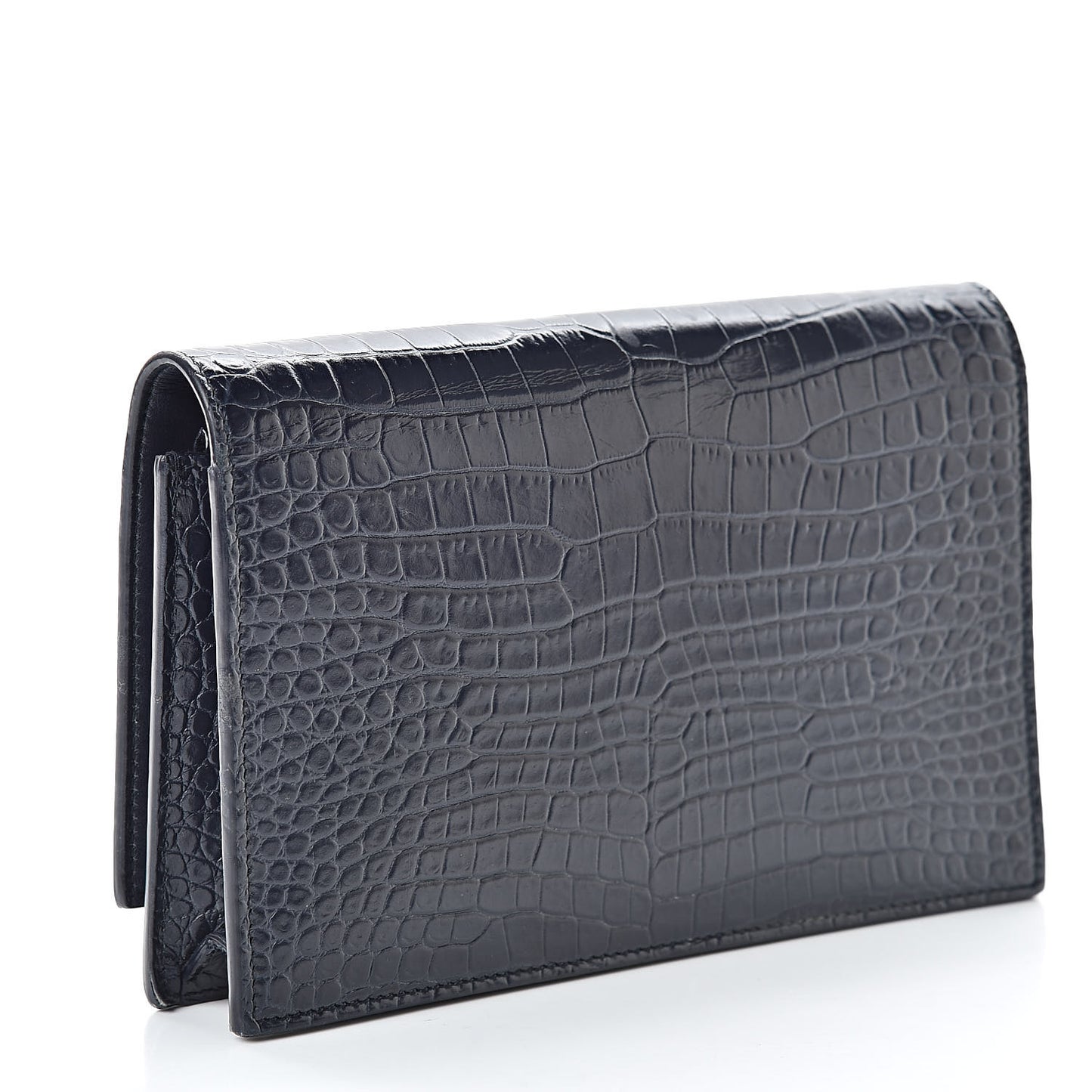 Calfskin Crocodile Embossed Kate Monogram Tassel Chain Wallet Deep Marine