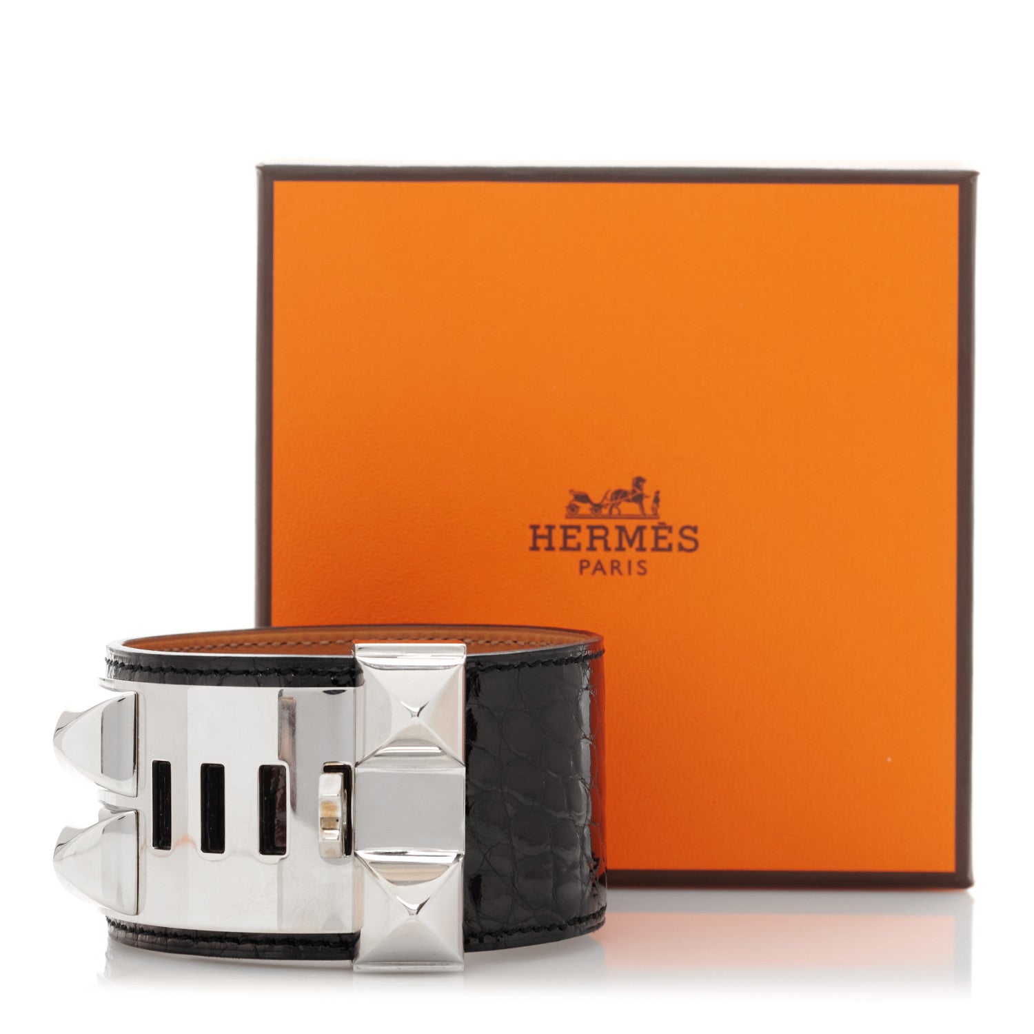 Hermes Shiny Alligator Collier de Chien CDC Bracelet L Black 7 of 7