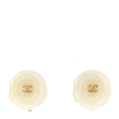 Chanel Resin CC Camellia Clip On Earrings White 1 of 5