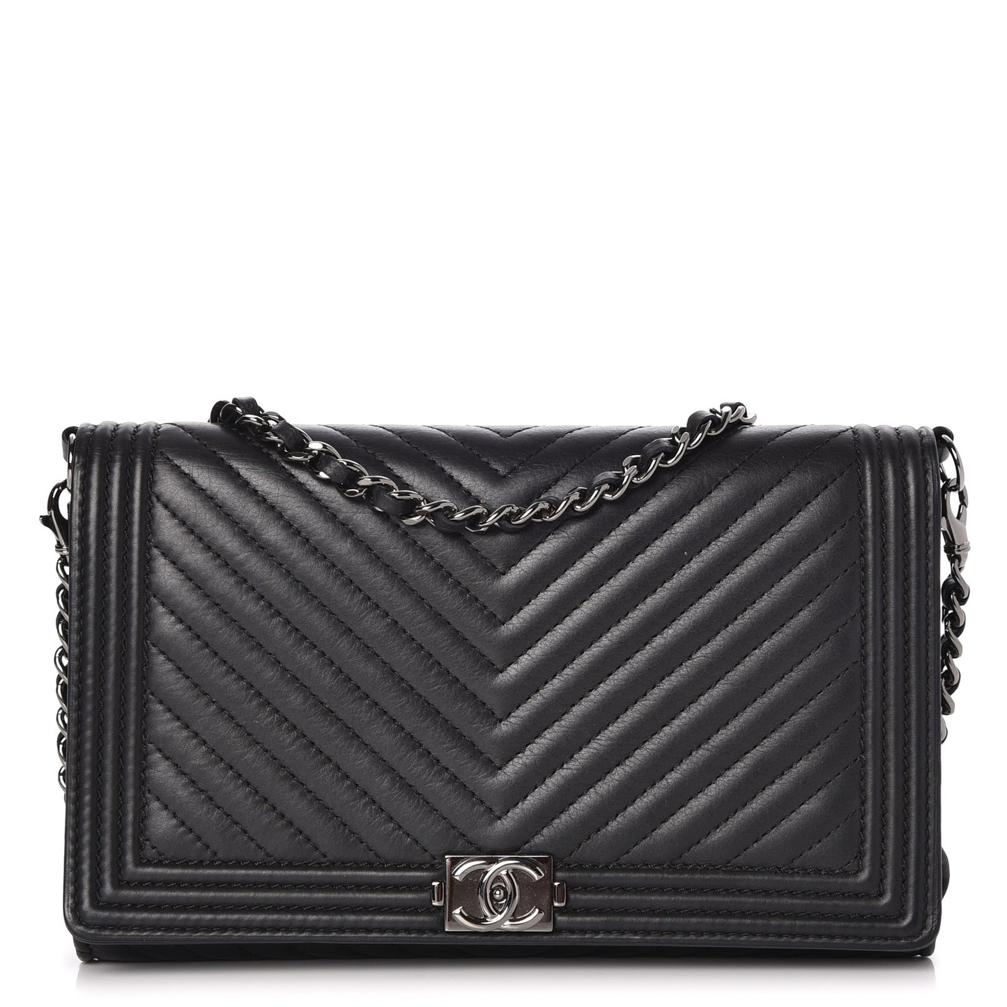 Calfskin Chevron Boy Wallet On Chain WOC Black