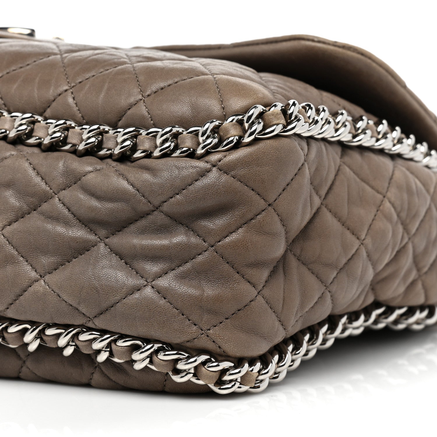 Chanel Washed Lambskin Quilted Maxi Chain Around Flap Taupe 8 of 15