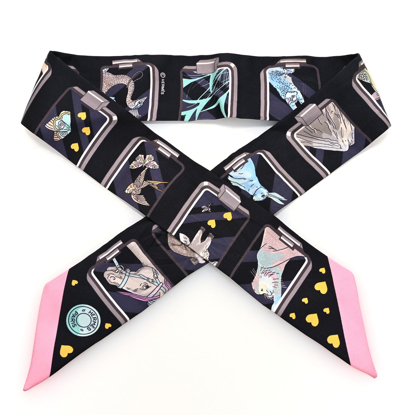 Silk Story Twilly Black Rose Gris