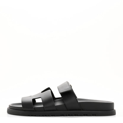 Hermes Calfskin Womens Chypre Sandals 38 Black 1 of 11