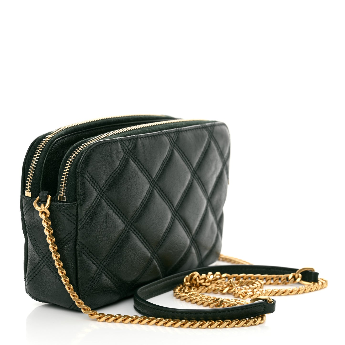 Grained Lambskin Quilted Mini Becky Double Zip Bag Dark Green