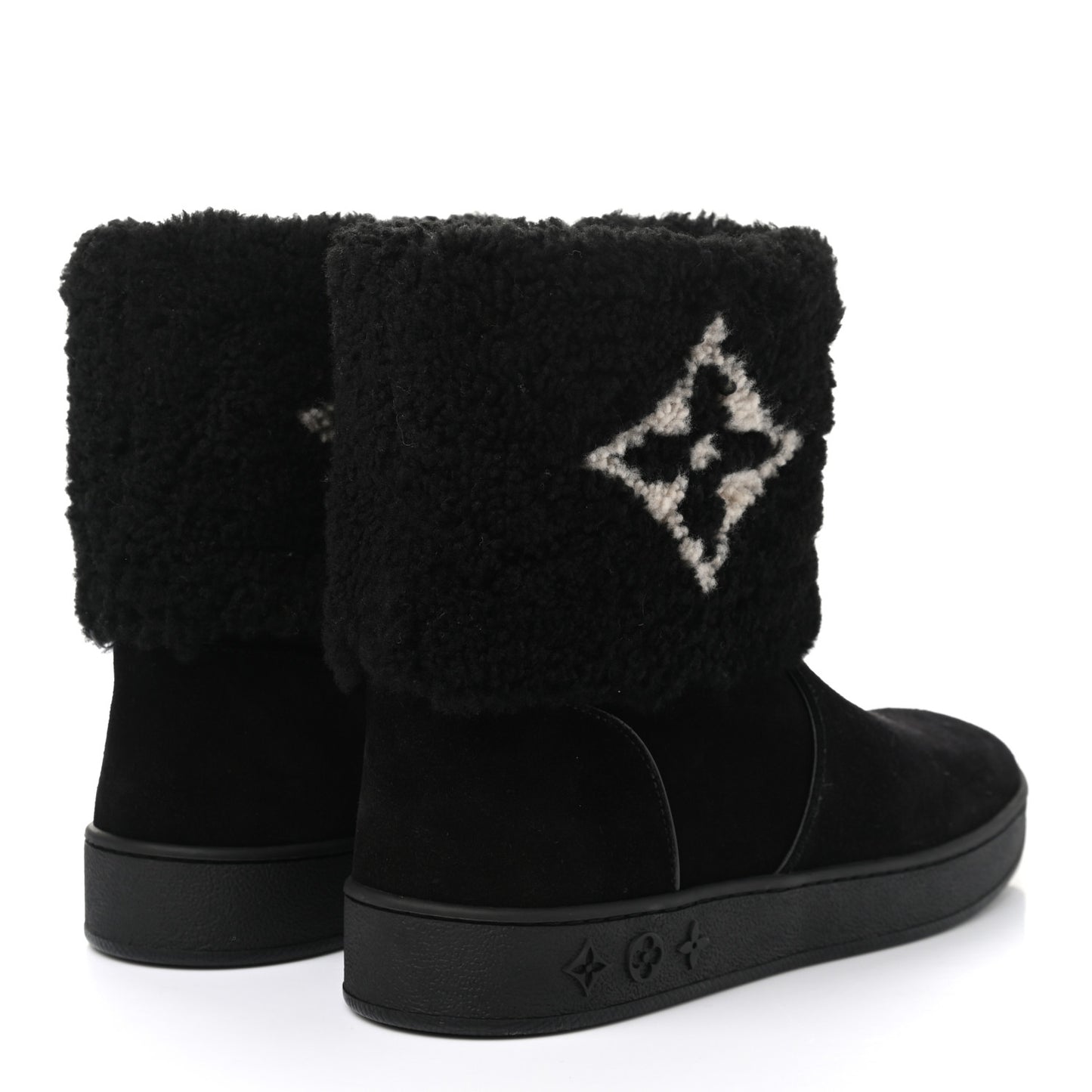 Suede Calfskin Shearling Snowdrop Flat Ankle Boot 37.5 Black