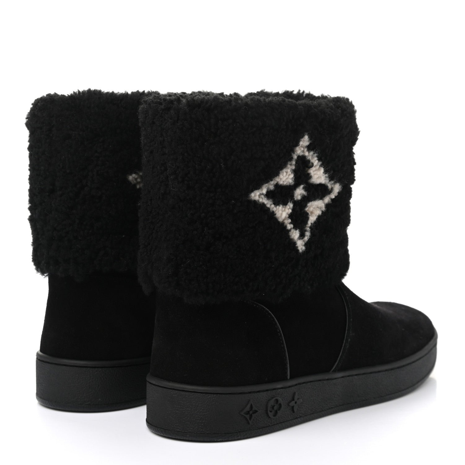 Louis Vuitton Suede Calfskin Shearling Snowdrop Flat Ankle Boot 37.5 Black 4 of 10