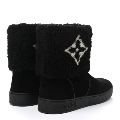 Louis Vuitton Suede Calfskin Shearling Snowdrop Flat Ankle Boot 37.5 Black 4 of 10
