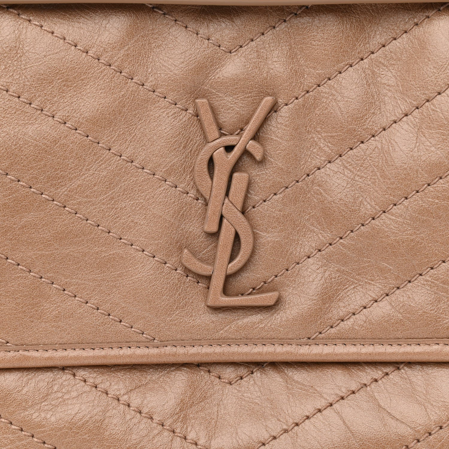 Saint Laurent Crinkled Calfskin Matelasse Monogram Medium Niki Chain Satchel Dark Toffee 8 of 10