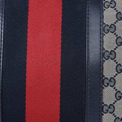 Gucci Monogram Selleria Calfskin Vintage Web Medium Boston Beige Blue 17 of 19