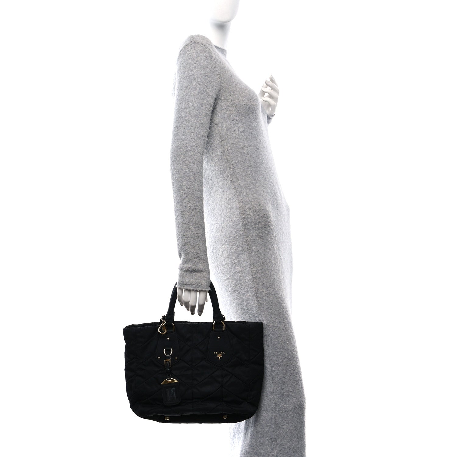 Prada Tessuto Nylon Chevron Quilted Tote Black 3 of 9