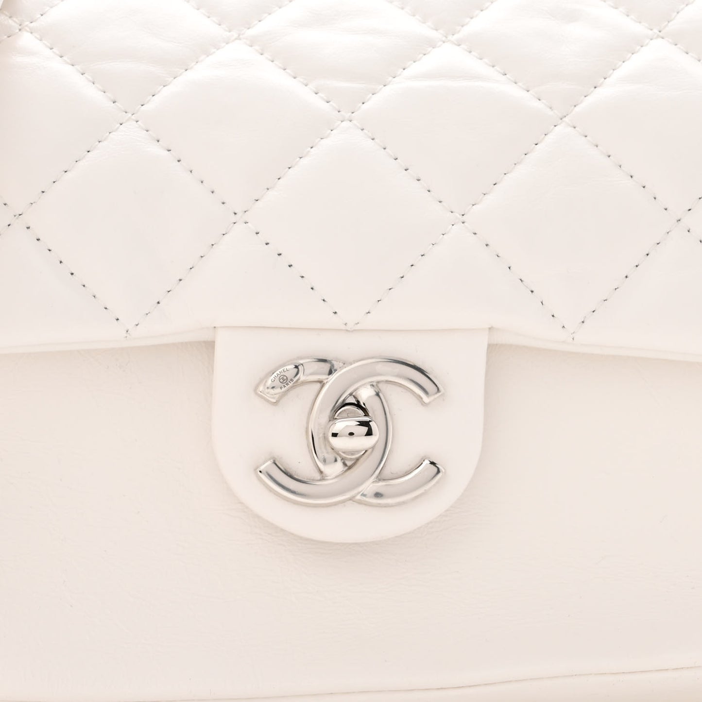 Aged Calfskin Quilted Express Zip Around Flap White
