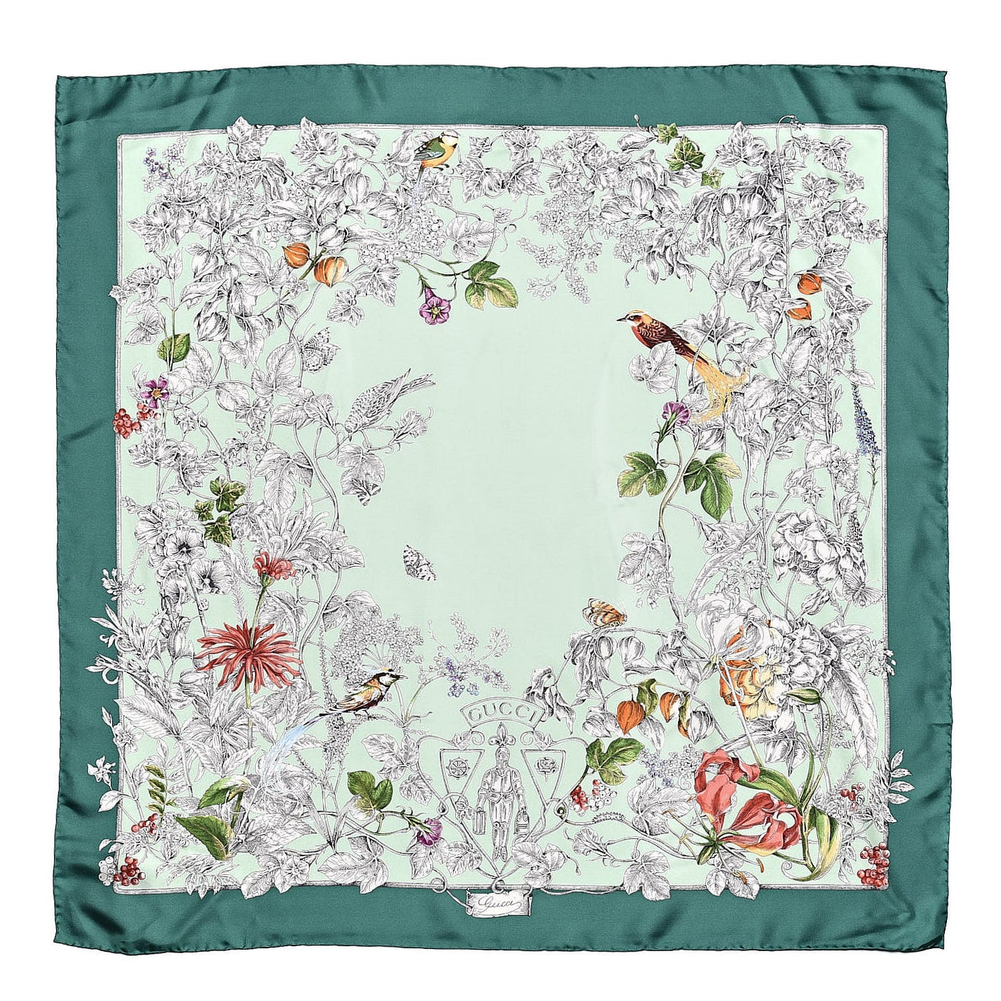 Silk Twill Wondergardenia Square Scarf Emerald