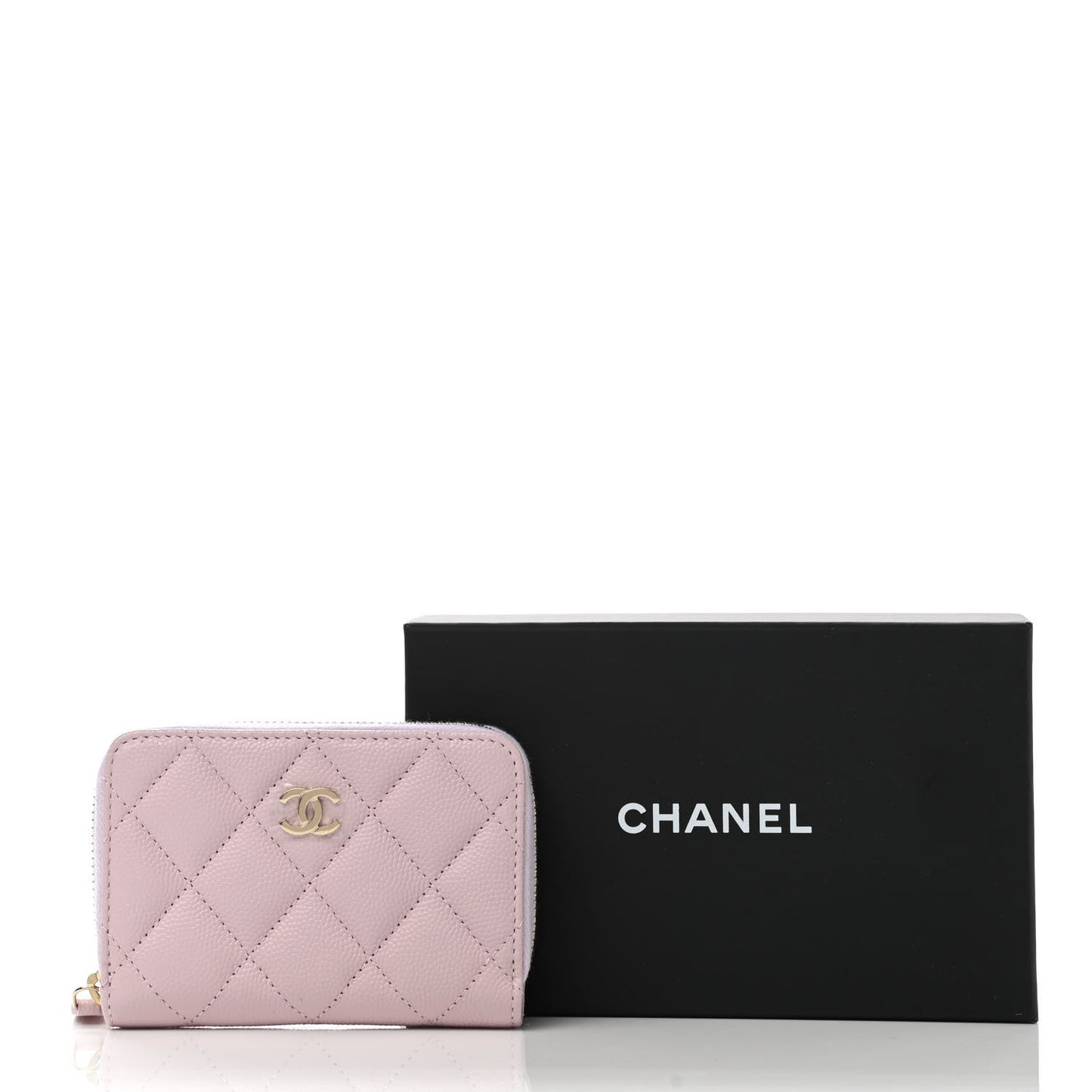 Caviar Quilted Zip Coin Purse Wallet Pink