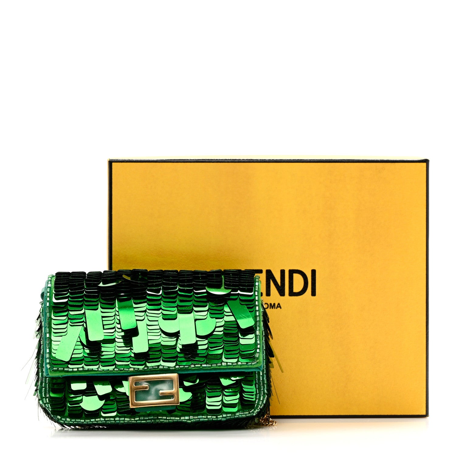 Fendi Sequin Paillettes Shiny Nappa Sex and the City Nano Baguette Belt Charm Green 7 of 7