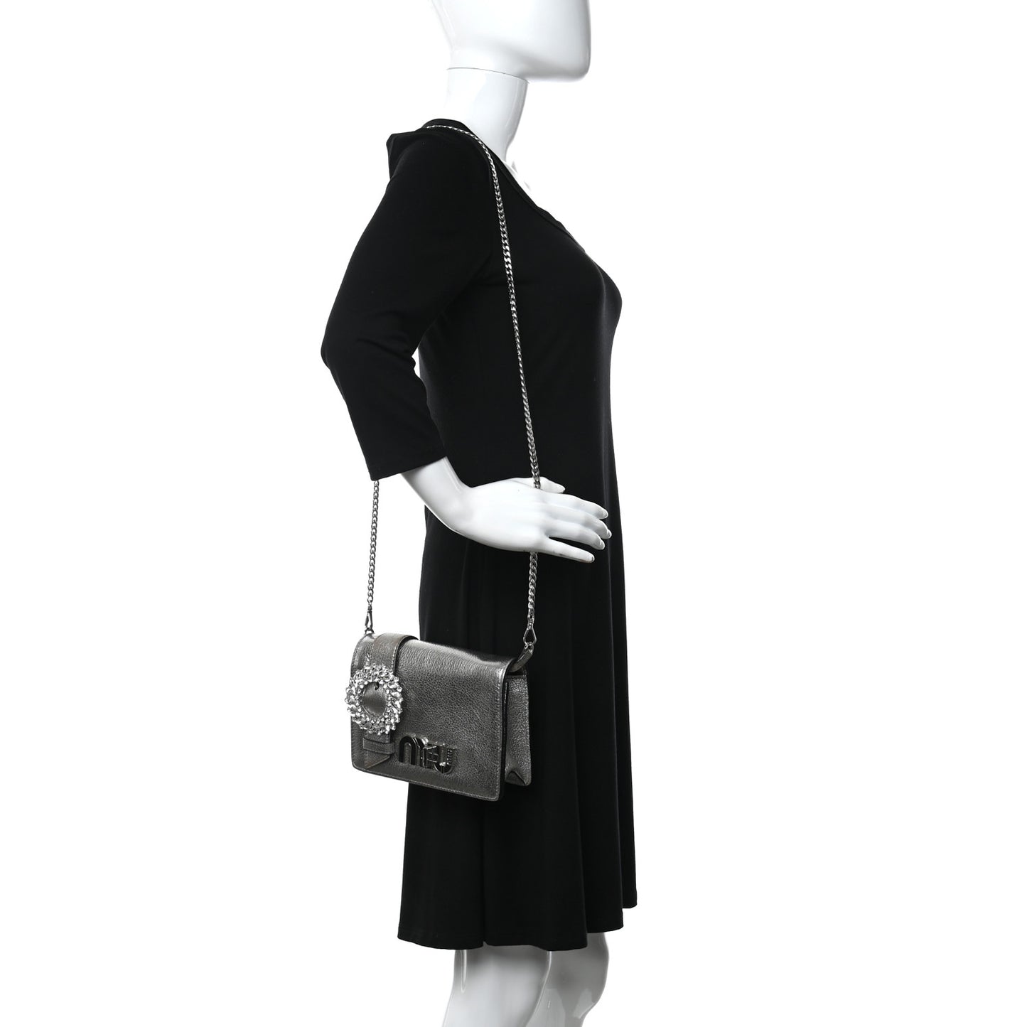 Metallic Goatskin Madras Crystal Embellished Shoulder Bag Cromo