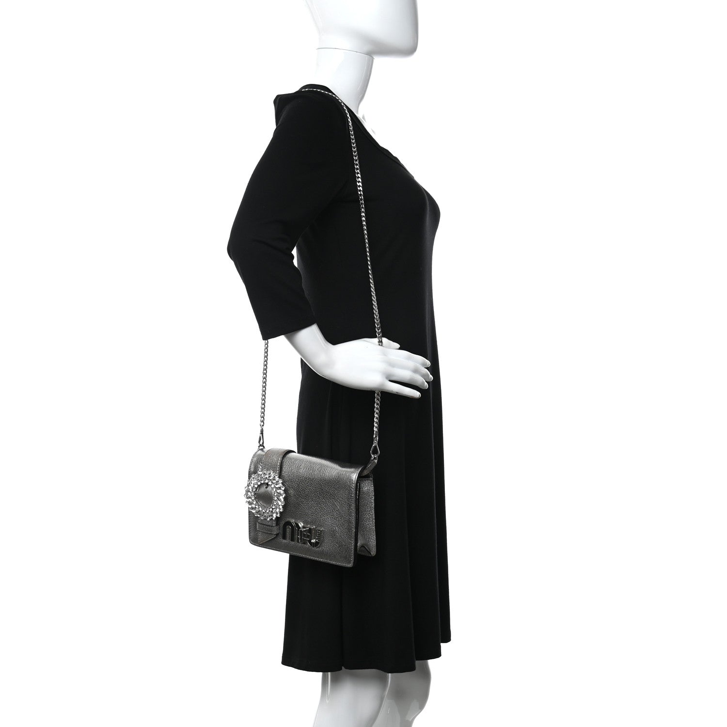 Miu Miu Metallic Goatskin Madras Crystal Embellished Shoulder Bag Cromo 2 of 12