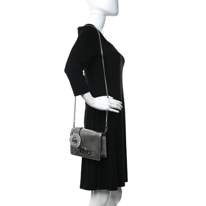 Miu Miu Metallic Goatskin Madras Crystal Embellished Shoulder Bag Cromo 2 of 12
