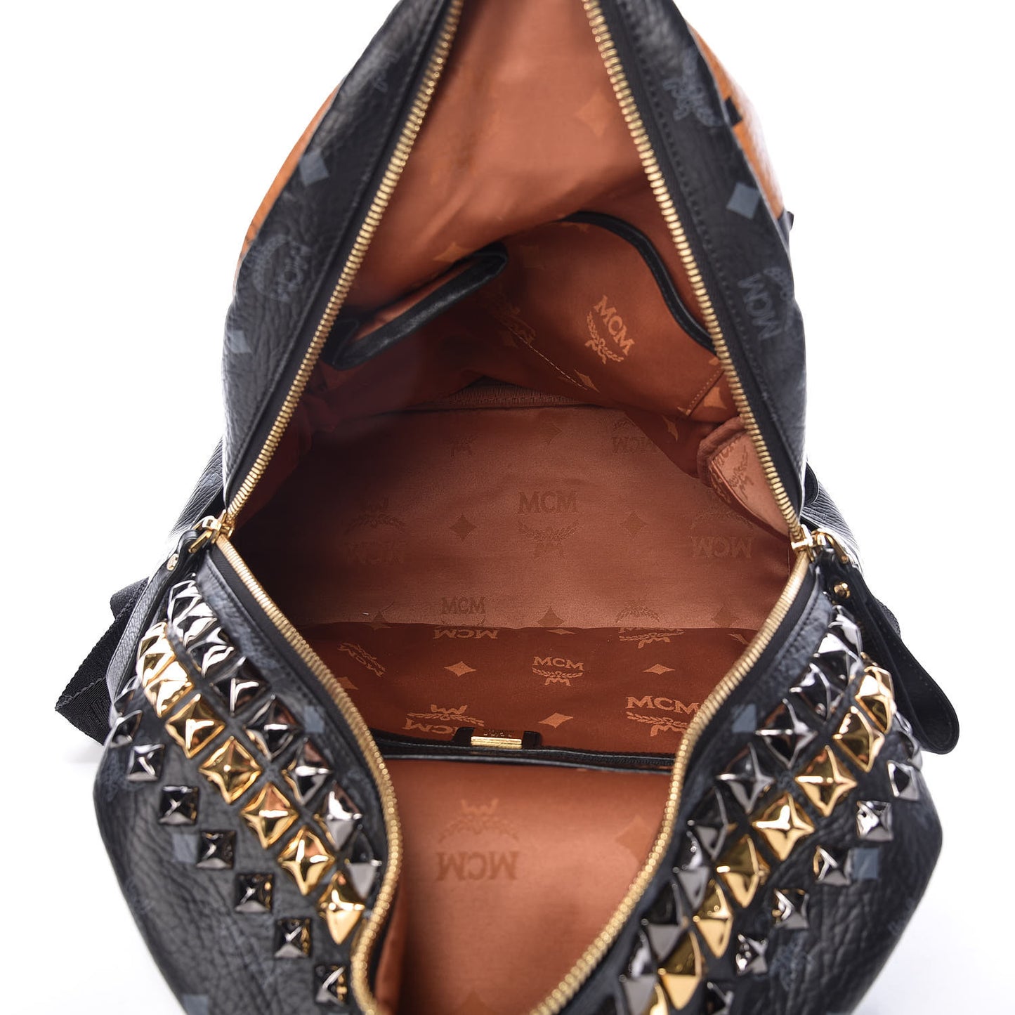 Visetos Bi-Color Studded Medium Backpack Black Cognac
