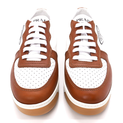 Prada Vitello Soft Low Top Sneakers 39 White Cognac 2 of 13